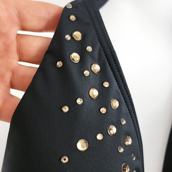 Jantzen Women's Black One Piece Swimsuit Halter Ruched Waist Bejeweled Size 8 - Picture 3 of 15